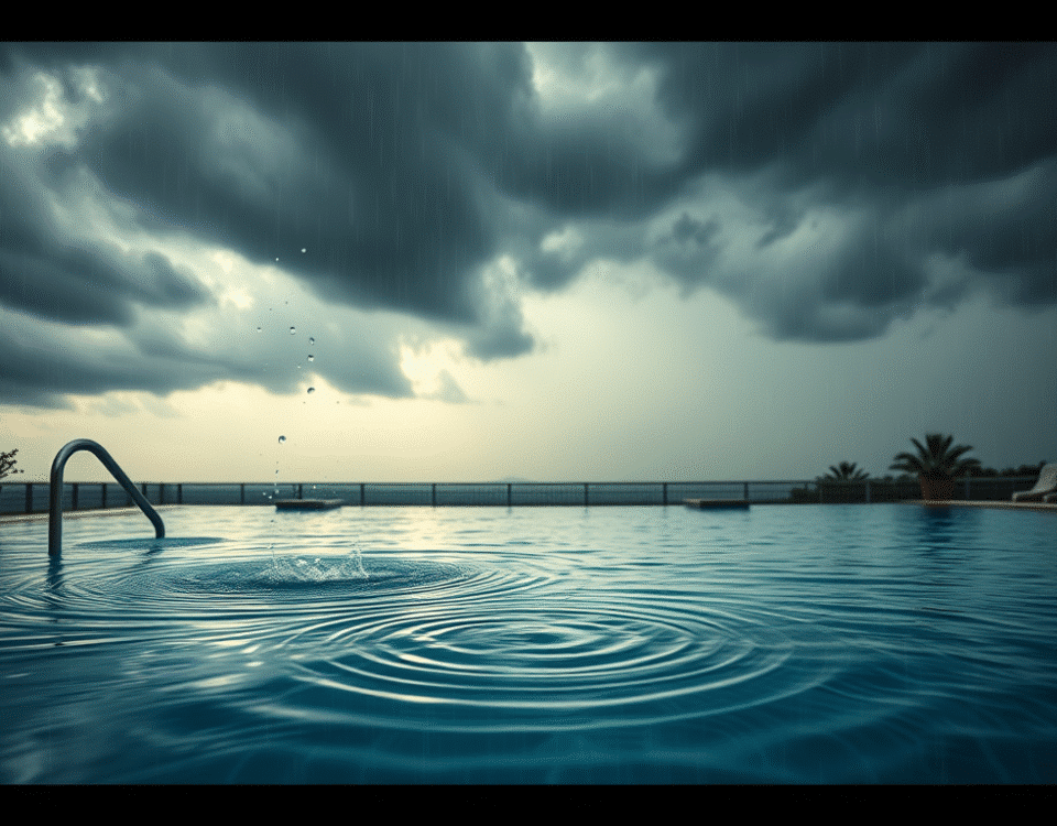 rain storm near swimming pool